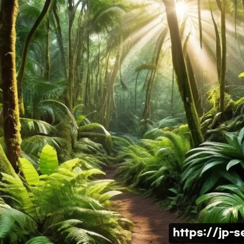세이셸 열대 우림 탐험 - **Prompt 1: Mystical Coco de Mer Forest**
"A lush, ancient rainforest scene in the Vallee de Mai...